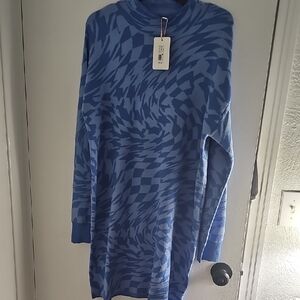 GB Blue Psychelic Patterned Sweater Dress